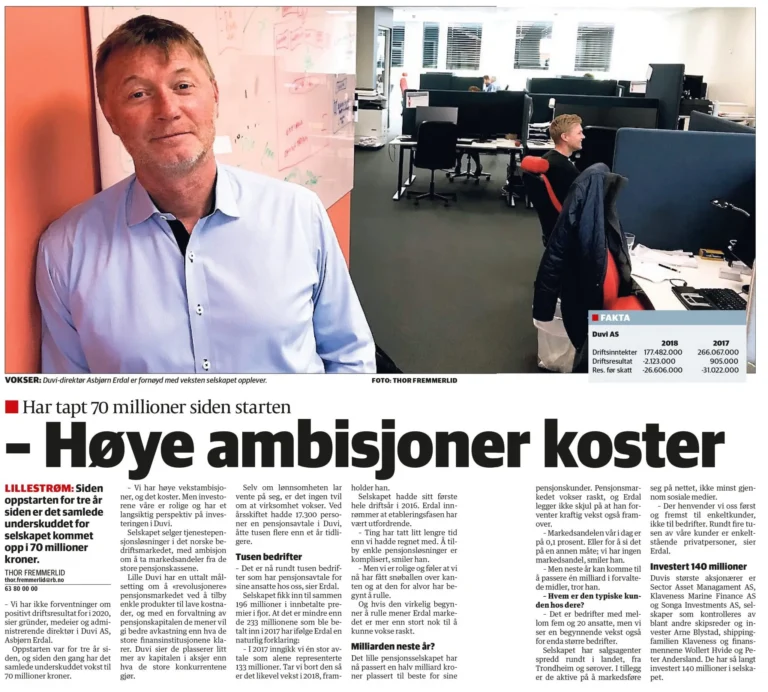 Avisartikkel fra Romerikes blad. Med overskriften "Høye ambisjoner koster".