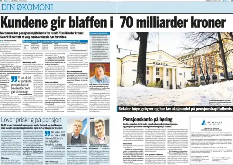 Avisartikkel i Finansavisen med overskriften "Kundene gir blaffen i 70 milliarder kroner".