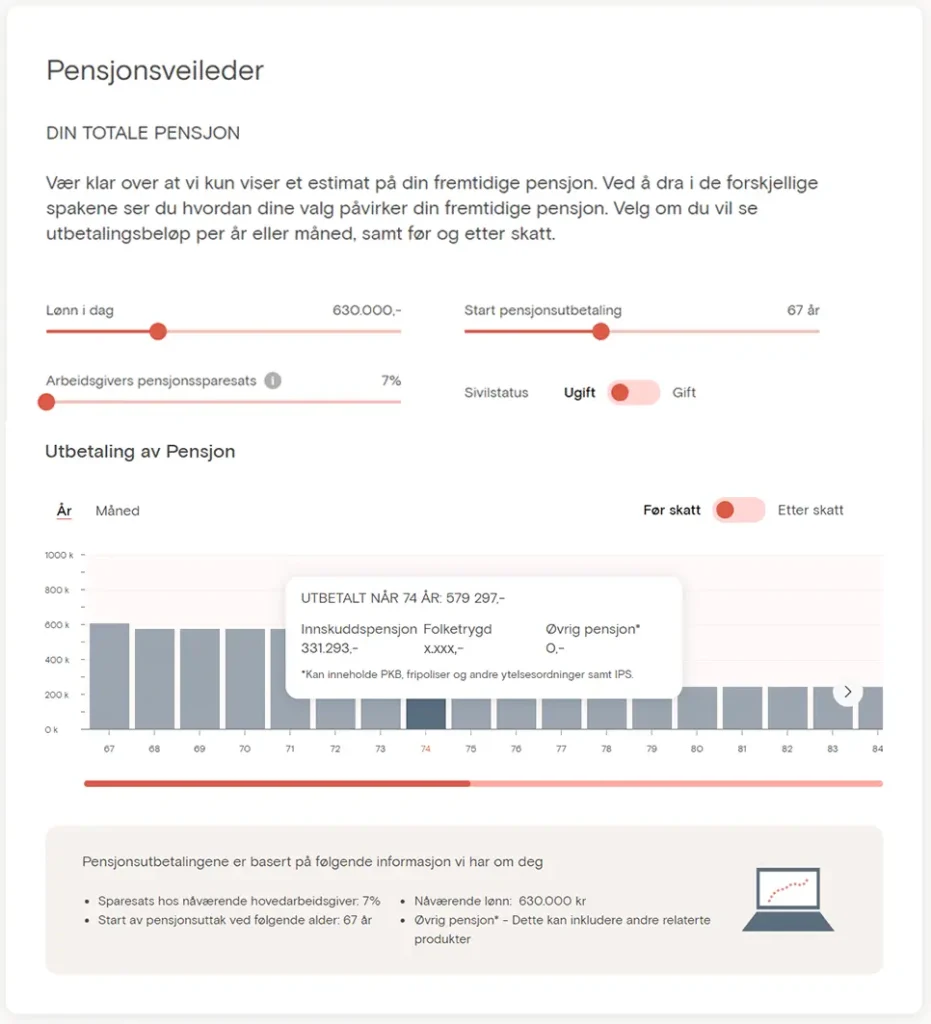 Utklipp av pensjonsveileder på mine sider